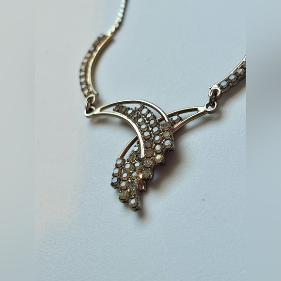 Vintage Gold Tone Rhinestone Statement Necklace Bridal Coquette Glam Choker 17in - Picture 13 of 16